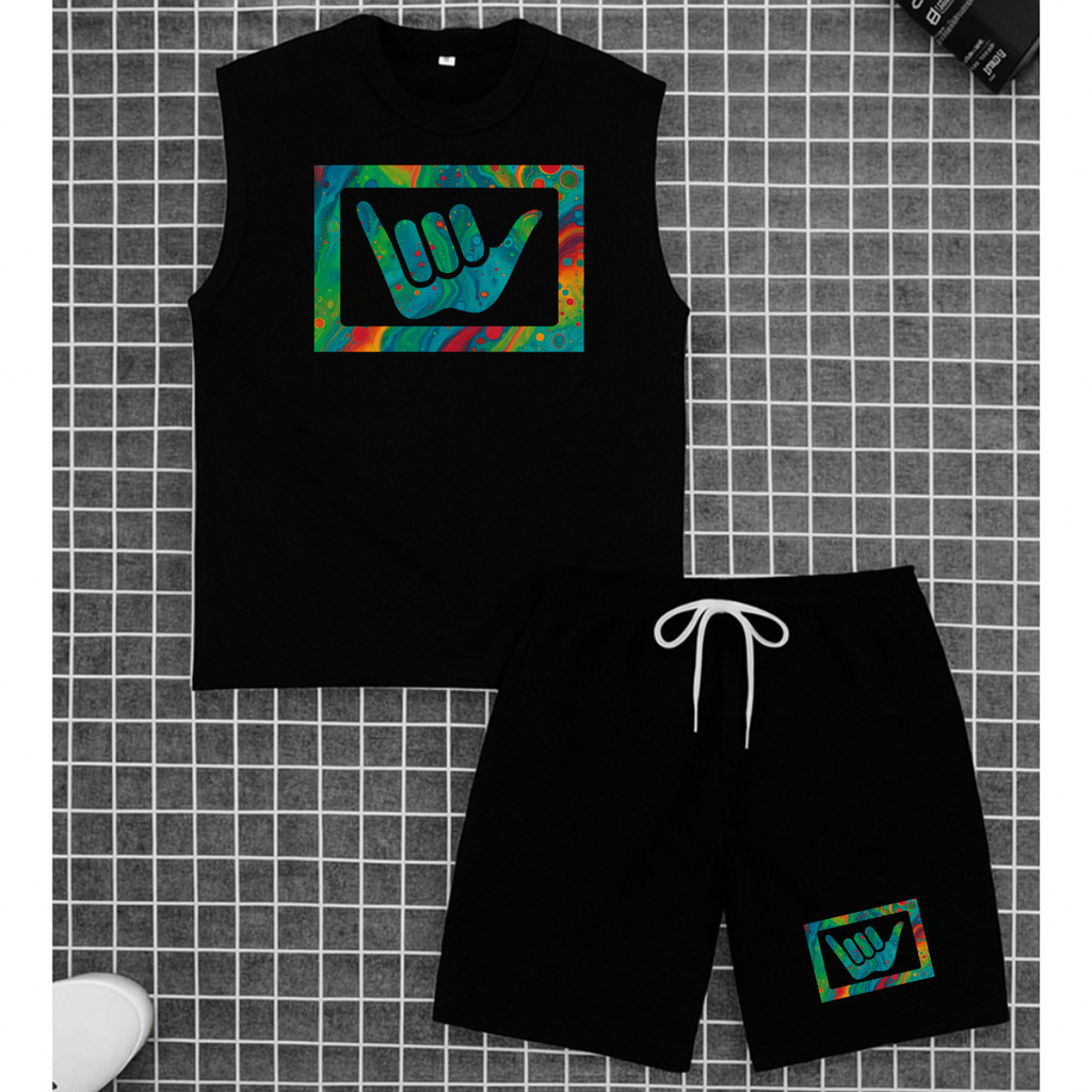 Conjunto Masculino Regata Oversized Casual + Bermuda Short Tactel Leve Praia Verão Moda Streetwear