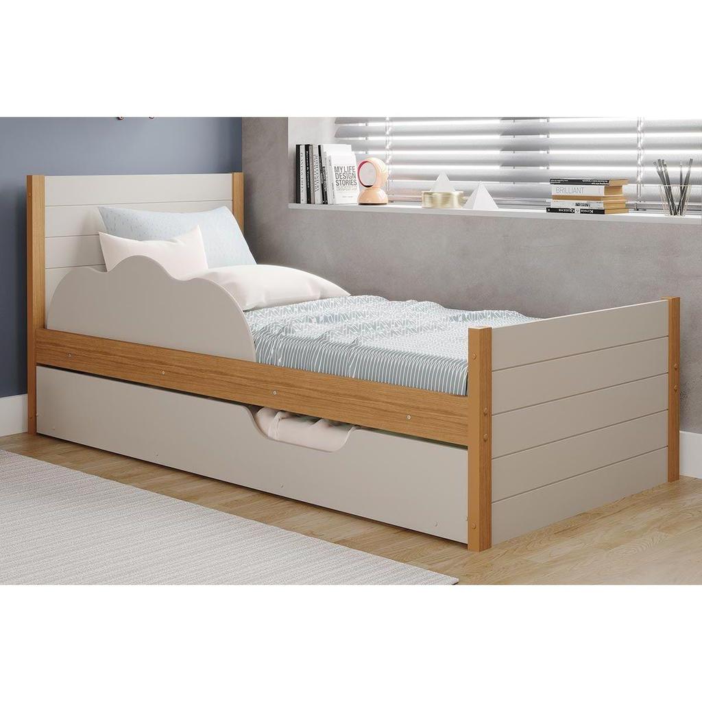 Cama Solteiro Elza c/Auxiliar Nature/Off White - Cimol em Oferta na Shopee