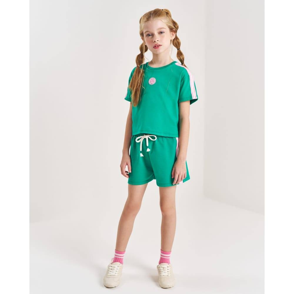 Conjunto Menina Blusa Boxy Meia Malha e Short Moletinho Beli.me