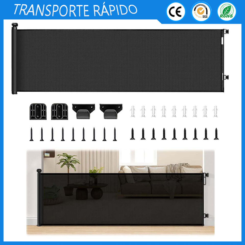 Portão de segurança para animais de estimação em escadas cerca interna para bebês barreira de segurança - 86x300cm Preto