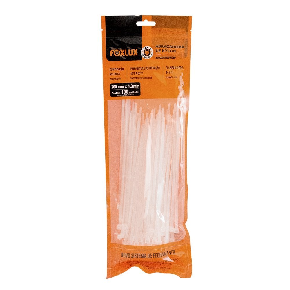 Abraçadeira Nylon Foxlux 200mm x 4,8mm Branco - Embalagem com 100 Unidades em Oferta na Shopee