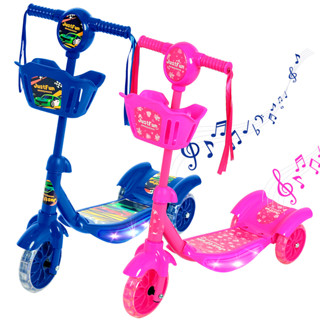 Patinete Infantil Luz De Led 3 Rodas Cesto Música Rosa Azul em Oferta na Shopee
