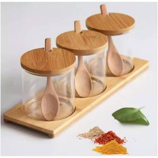 Conjunto 3 Porta Condimentos de Vidro Borossilicato 330ml com Tampa de Bambu em Oferta na Shopee