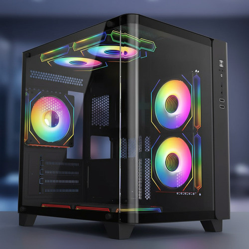 Gabinete Gamer Aquario Curvo Vidro Com 3 Cooler Fan Led Rgb USB 3.0