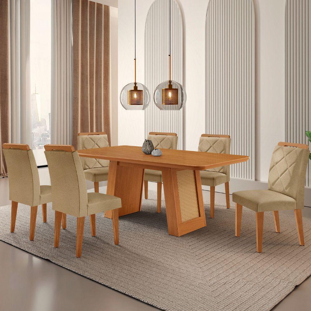 Mesa De Jantar Carolina Com 6 Cadeiras Moderna Mobilia Turim 07/ Laminado