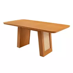 Mesa Jantar Carolina 180cm Tampo Mdf Canto Copo Moderna Naturalle