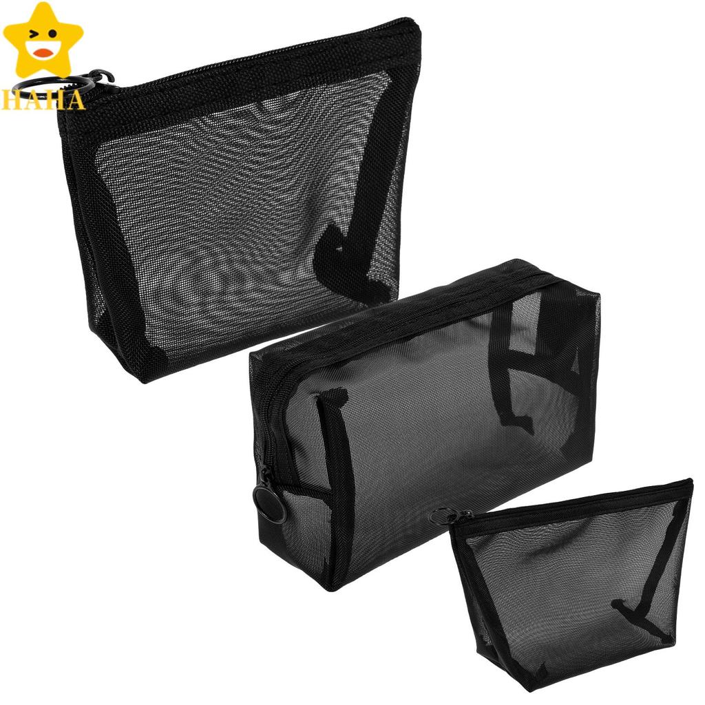 3 Pçs Saco De Maquiagem De Malha De Viagem Higiene Portátil Com Zíper Bolsa Cosmética De Secagem Rápida Shopbc3439