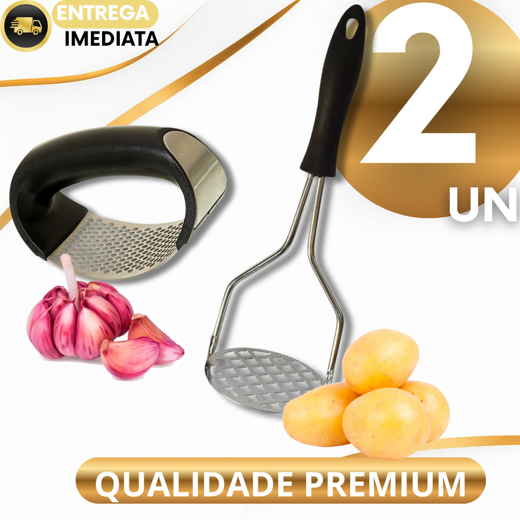 Triturador Espremedor de Alho e Amassador de Batata Utensílios Inox para Cozinha Manual