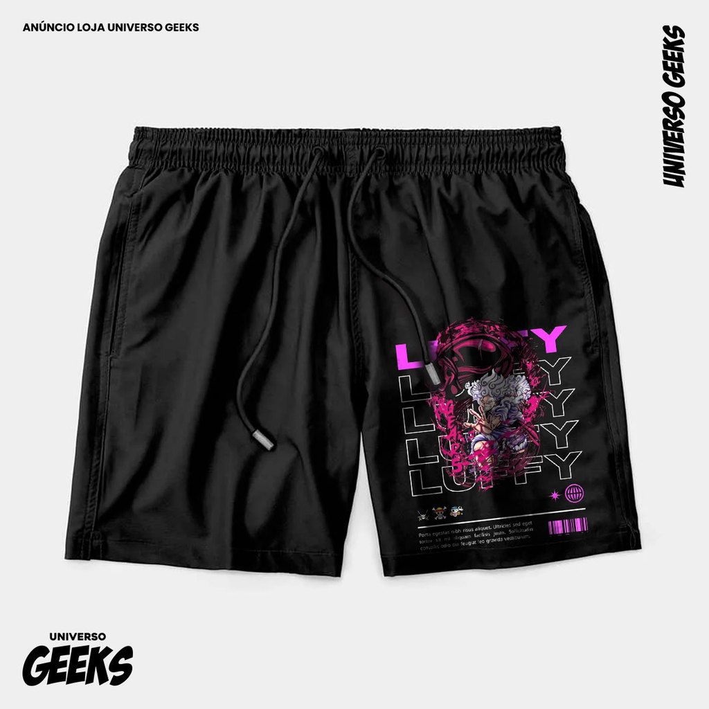 Bermuda Tactel Luffy Gear Cinco One Piece Short Confortável Com Elastano Ideal Lazer Treino Esportes Praia