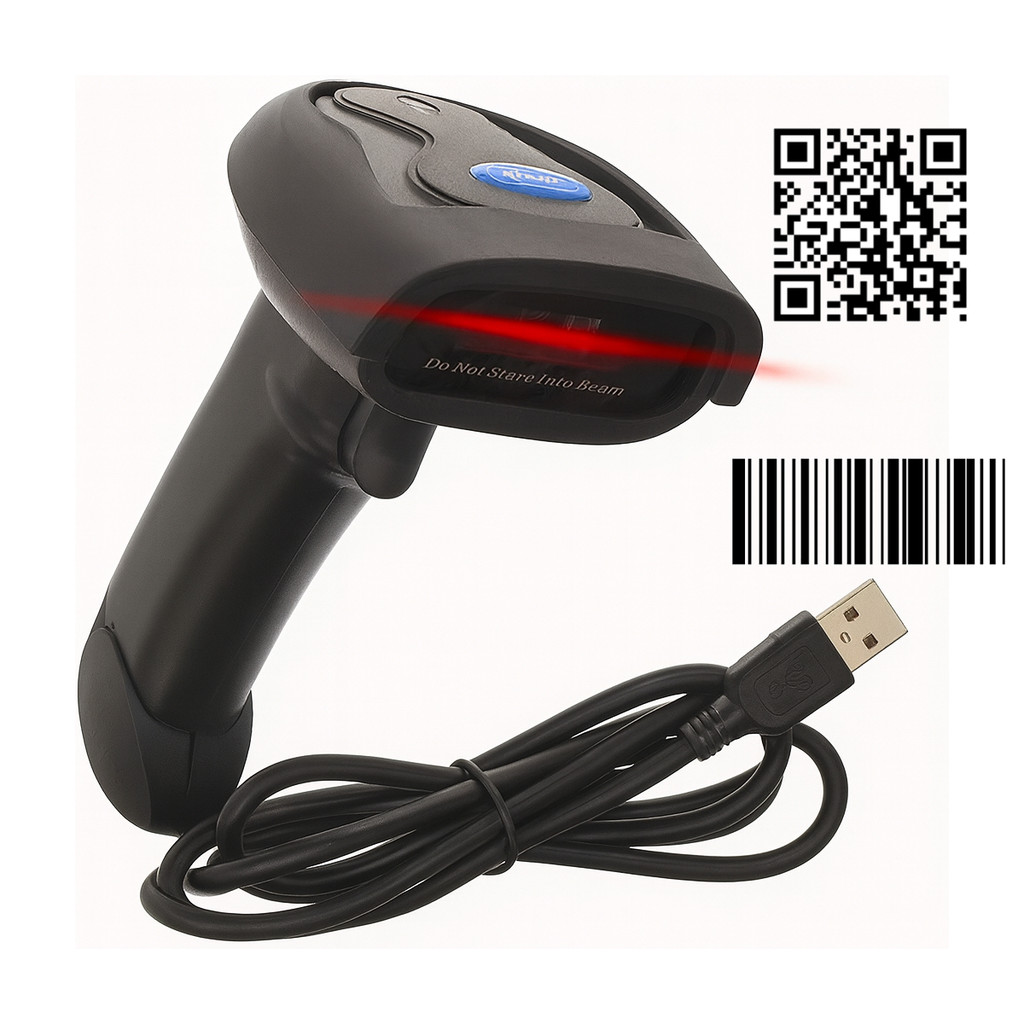 Leitor de Código de Barras 1D 2D USB com Fio Scanner Laser Rápido Bipador QR Code em Oferta na Shopee