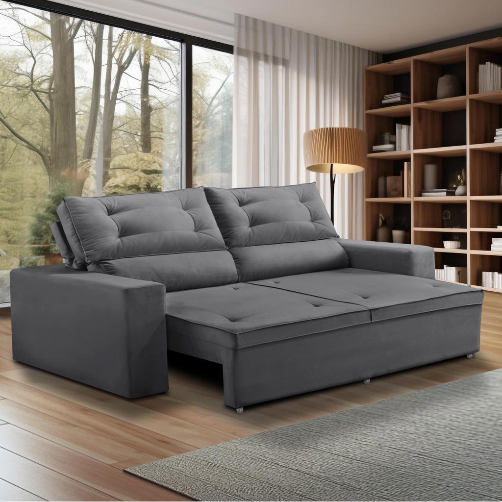 Sofá Retrátil e Reclinável 3 lugares com Molas 1,80m Lais Suede Cinza Adonai Estofados em Oferta na Shopee
