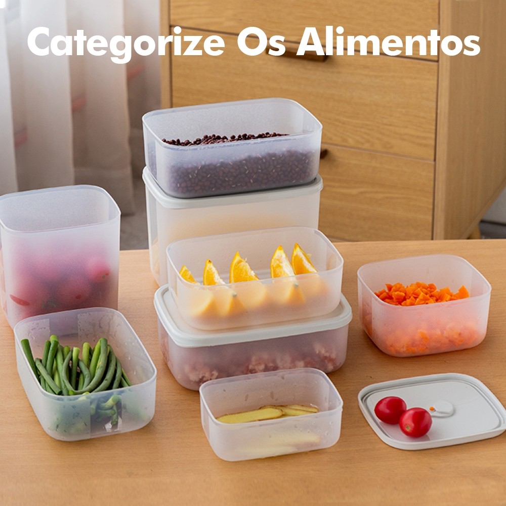 Kit 3UN caixa organizador empilhável para geladeira e despensa cozinha hermético / vedação hermética