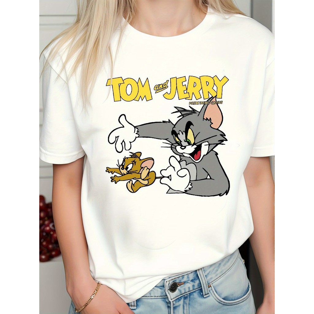 BR Moonlight Camiseta Feminina Warner Bros Logo Tom Jerry Retrô Y2K Estilosa Confortável Divertida Moderna Moda Casual