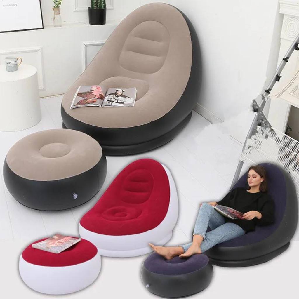 Conjunto Poltrona e Puff Inflável Ultra Lounge Portátil Descanso Preguiçoso Sofá Poltrona