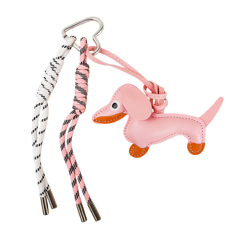 Criativo Couro Salsicha Cão Chaveiro Pingente Para Mulheres Dos Desenhos Animados Luz Saco De Luxo Acessório Pequeno Pre