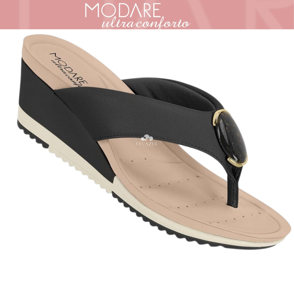 Chinelo Tamanco Modare Feminino Pedraria Ultraconforto Plataforma Estável Leve
