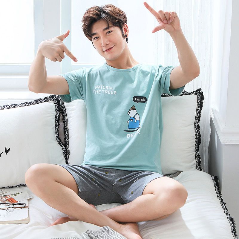 Pijamas masculinos de verão de manga curta pijamas de manga comprida masculino primavera verão outono estilo fino juvent