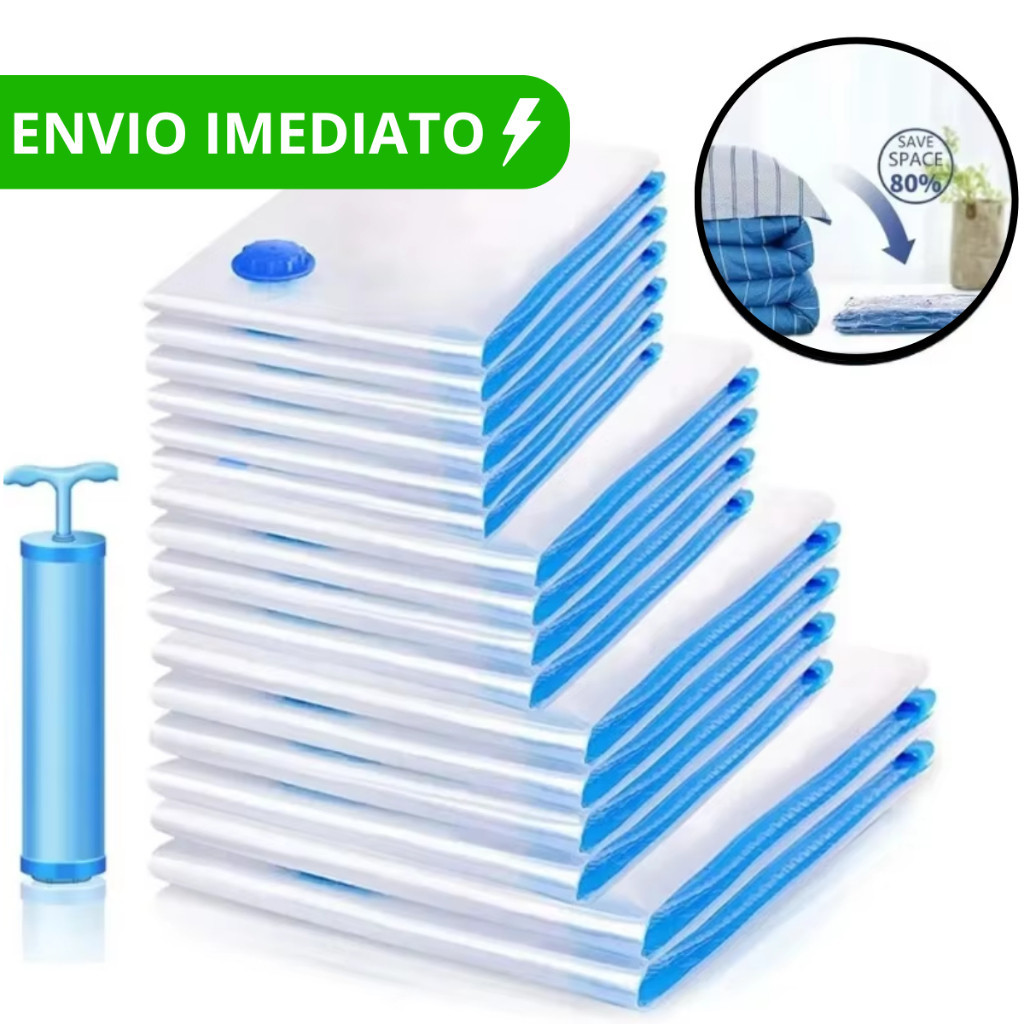 Imagem Kit 5 e 10  Sacos A Vácuo Grande Organizador Edredom Coberto Mala Roupa De Cama + Bomba a Vacuo