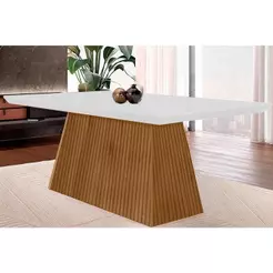 Mesa de Sala Jantar Luna c/Tampo Madeirado Canto Curvo 180x90cm Imbuia - Rufato