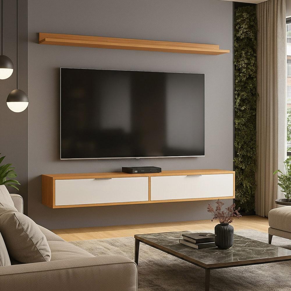 Rack Tv 75 Pol. Suspenso 180cm 2 Portas Lila Cinamomo/Branco Z49 - Mpozenato em Oferta na Shopee