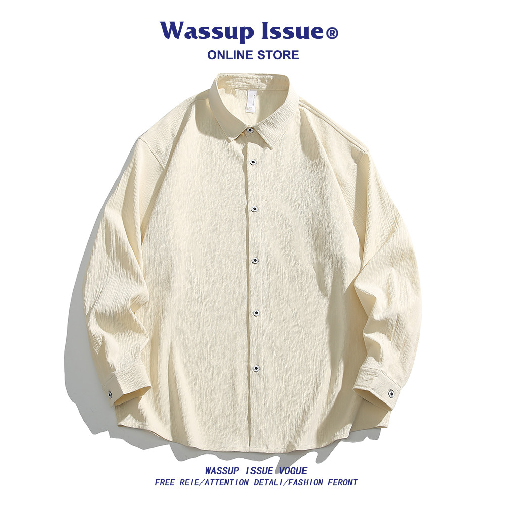 WASSUP ISSUE Camisa japonesa simples de manga comprida masculina verão Street Wear solta camisa Casual jaqueta masculina