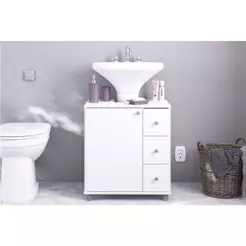 Gabinete de Banheiro c/Pés 3386 s/ Cuba 1 Porta e 3 Gavetas 60cm cor Branco - Politorno