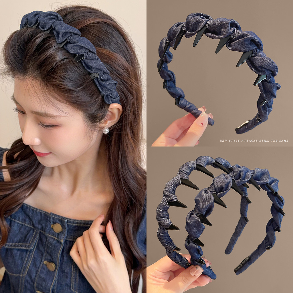 High-End Denim bandana feminino 2026 novo estilo bandana alta crânio rosto lavagem bandana com pressão dos dentes Hairpi
