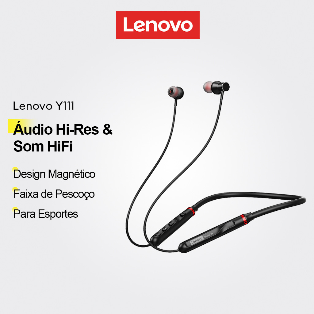 Fones De Ouvido Bluetooth Lenovo Y111 Com Fita Para O Pescoço E Fone Esportivo Áudio De Alta Resolução Som HiFi Mais Des