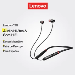 Fones De Ouvido Bluetooth Lenovo Y111 Com Fita Para O Pescoço E Fone Esportivo Áudio De Alta Resolução Som HiFi Mais Des