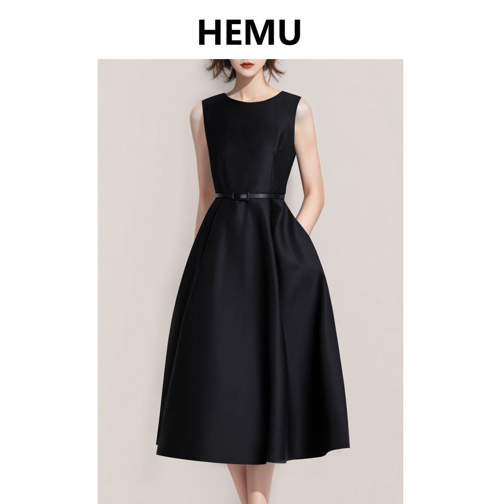 Hepburn estilo vestido feminino verão francês sem mangas regata vestido Super lindo pequeno vestido preto High-End senti