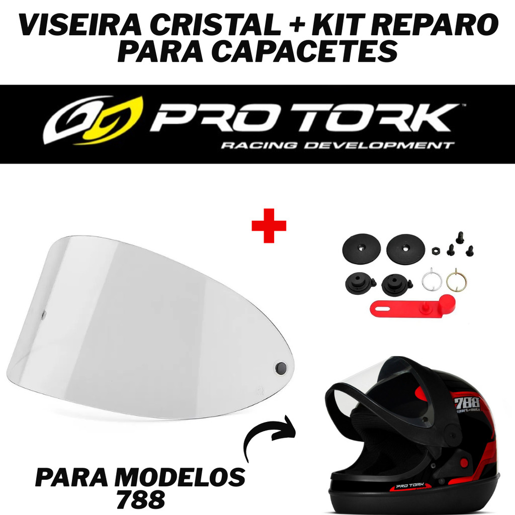 Viseira Cristal  (modelo sanmarino) Protork 788 + Kit Reparo Capacetes SAN MARINO 56/58/60