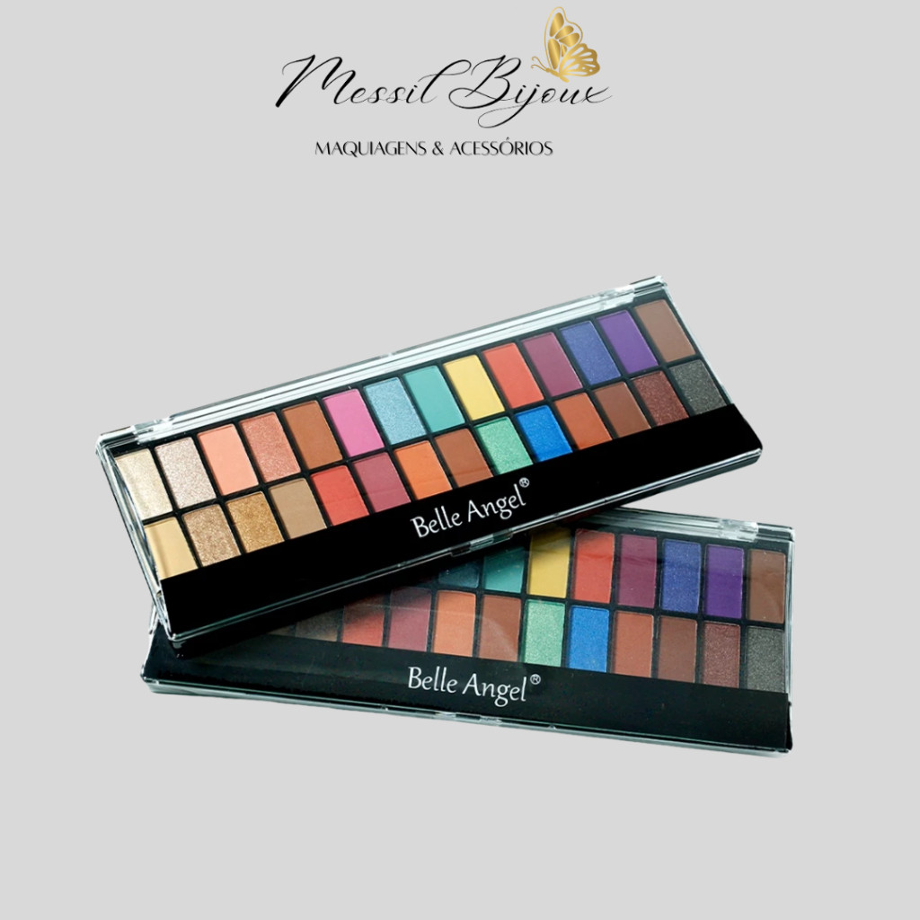 Kit com 2 Paletas Belle Angel – Sombra 28 Cores Matte e Cintilante + Glitter B105/B013-1 Matte, Cintilante e Glitter