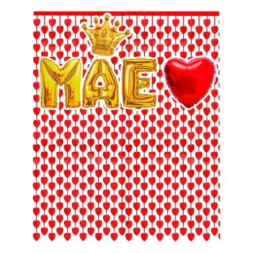Kit Decoração Dia Das Mães Balão Metalizado Coração Cortina Letra Mãe Coroa Balões Enfeite