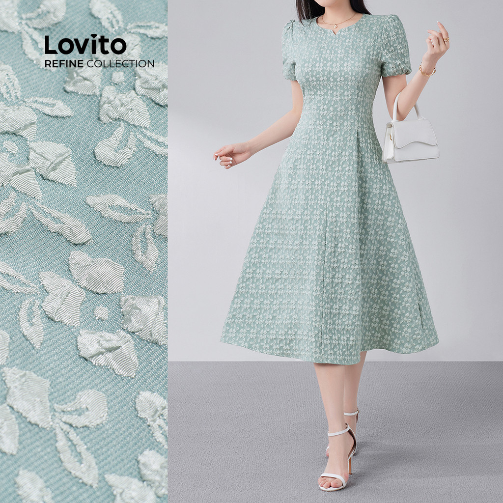 (Lovito Refine) Vestido Boho com Pregas Plissadas para Primavera/verão  Vestido Verde para mulheres LR13E055 em Oferta na Shopee