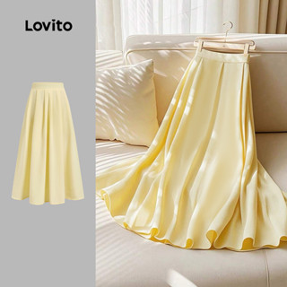 Lovito Saia Casual De Férias Com Zíper Plissada E Estilo Corset Na Cor Amarela Ideal Para Primavera/verão LBL26592 em Oferta na Shopee