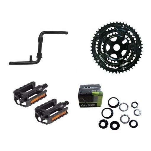Kit Pedivela Monobloco 165mm + Coroa Tripla + Movimento Central Neco 45mm + Pedal 1/2 Fina MTB