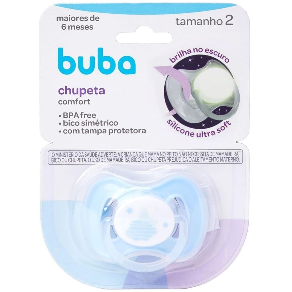 Chupeta Comfort Azul Tam 2 Noturna Brilha 6 Meses 21123 - Buba em Oferta na Shopee