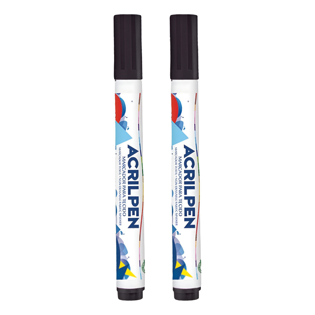 Kit 2 Caneta Para Tecido Permanente Acrilpen Acrilex Preta