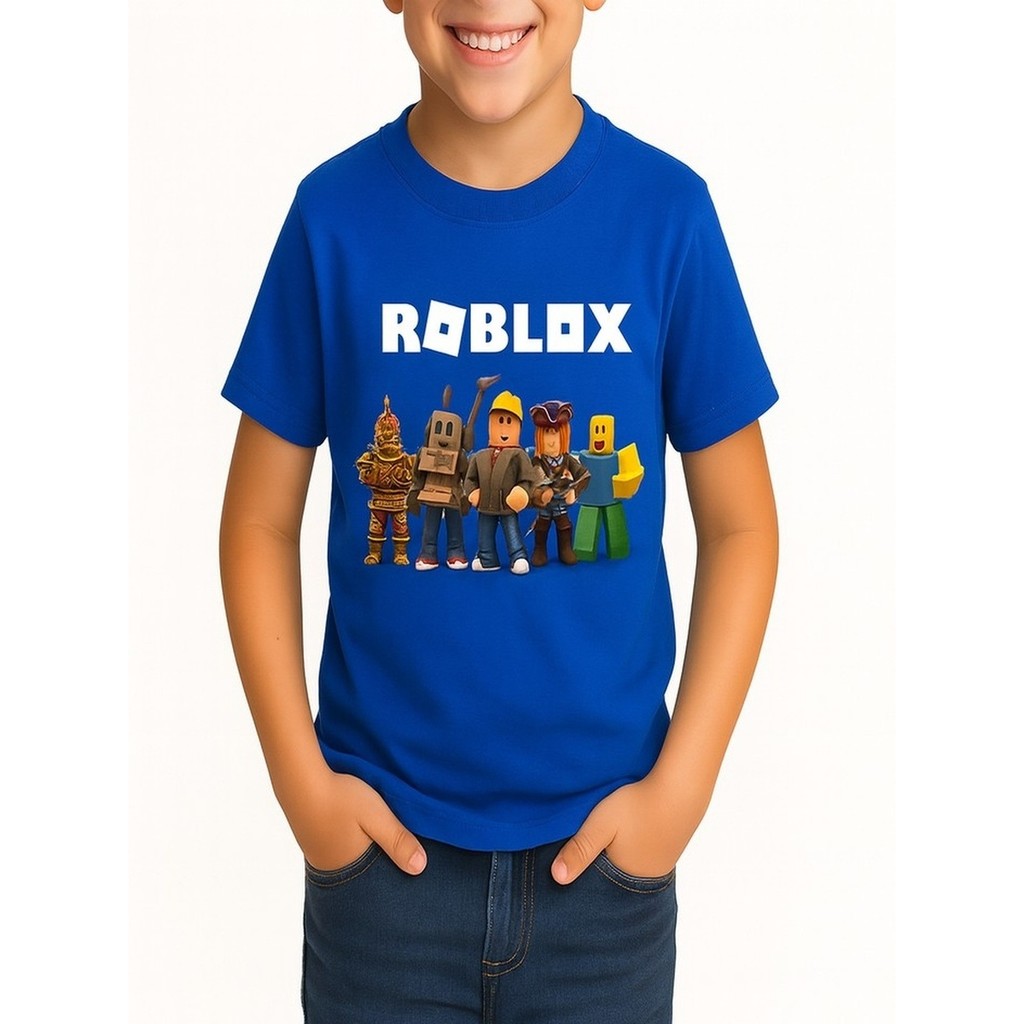 Camiseta Infantil Roblox 100% Algodão Camisa Personagens Infanto Juvenil