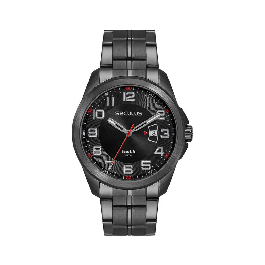 Relógio Masculino Seculus Aço Calendário Preto Casual