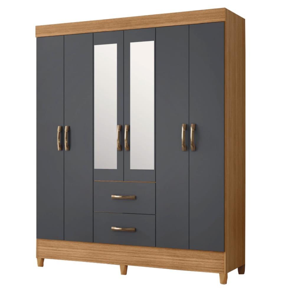 Guarda Roupas Casal com Espelho 6 Portas 2 Gavetas Mobi Nature / Grafite Albatroz em Oferta na Shopee