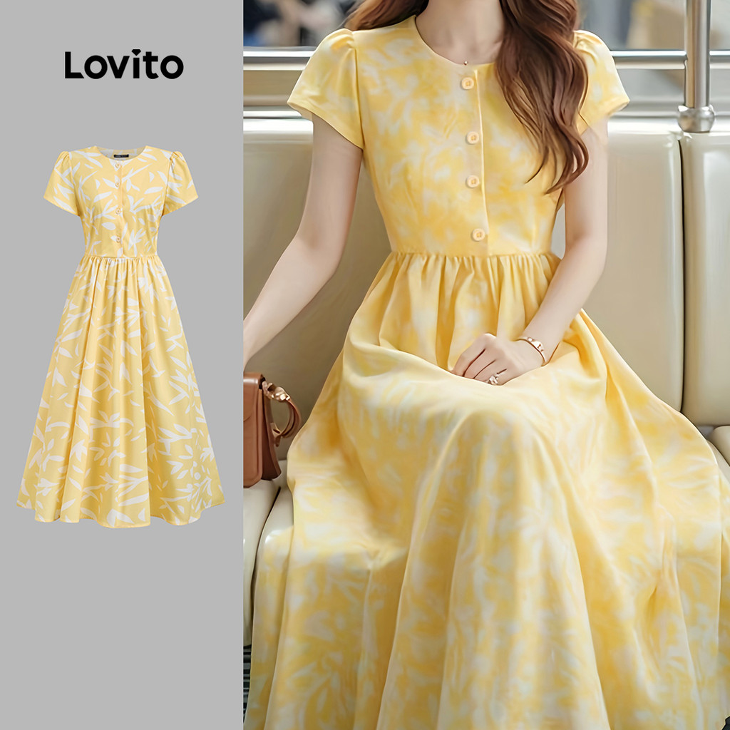 Lovito Vestido Elegante com Flores Vestido Pregueado de Primavera/verão para Mulheres L158ED1600 em Oferta na Shopee
