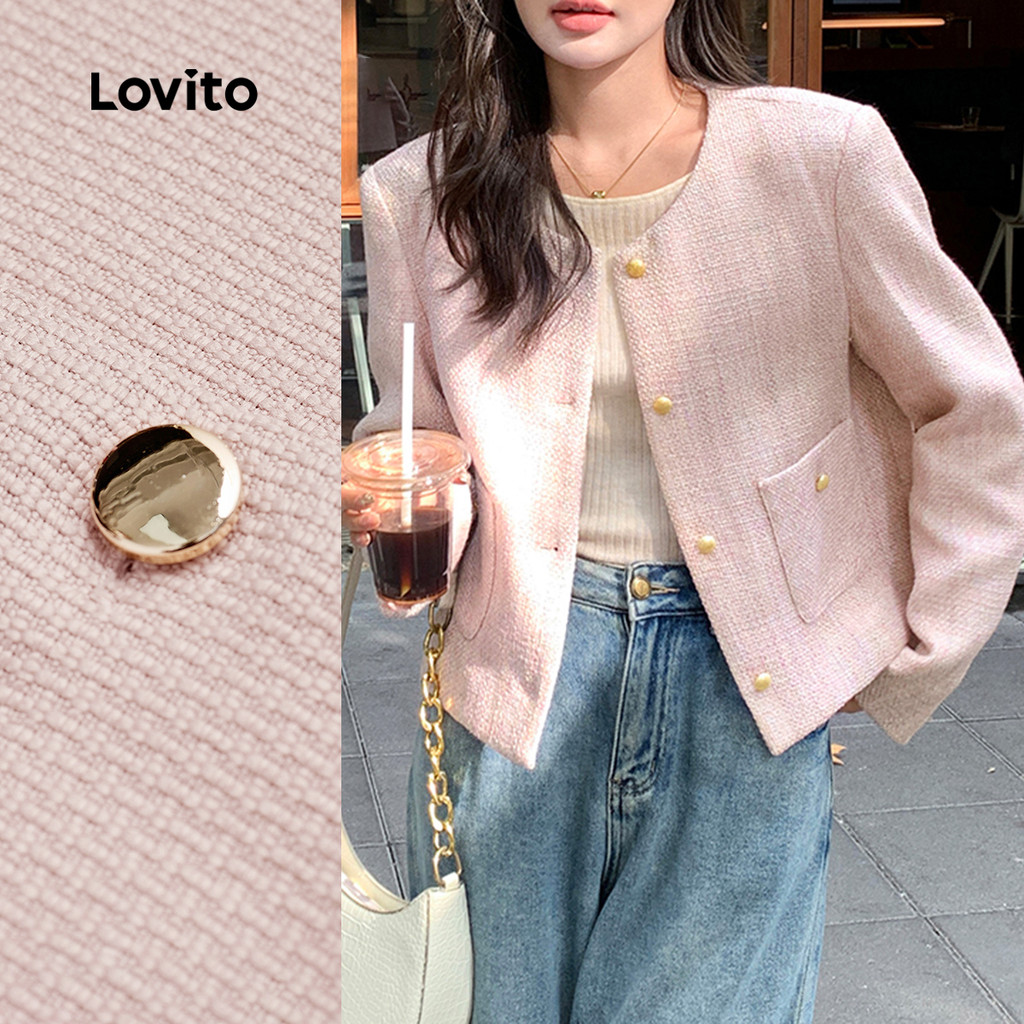 Lovito Jaqueta Elegante com Fivela de Bolso Molde para Outono/inverno Jaqueta Rosa para mulheres L156AD250 em Oferta na Shopee