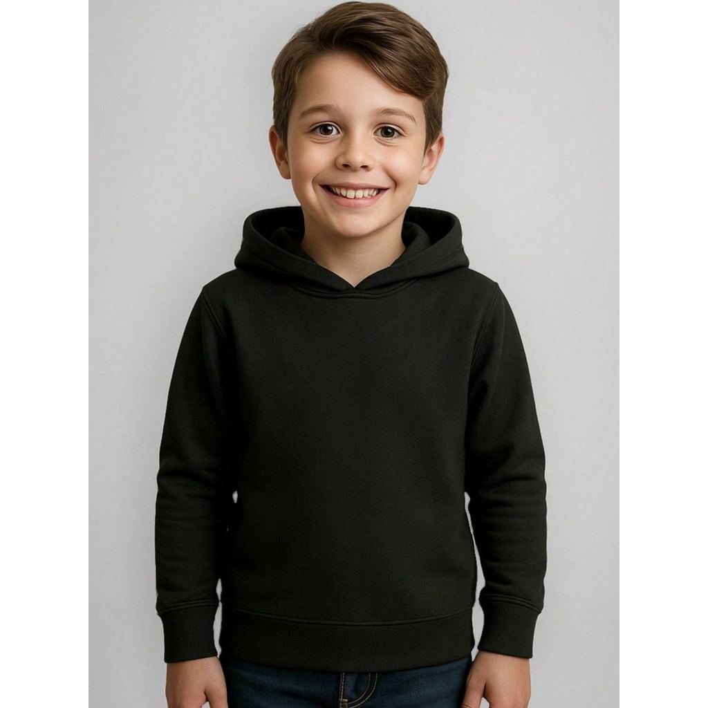 Moletom Preto Infantil Juvenil Masculino Feminino Blusa De Frio Flanelada Canguru Com Capuz Escola