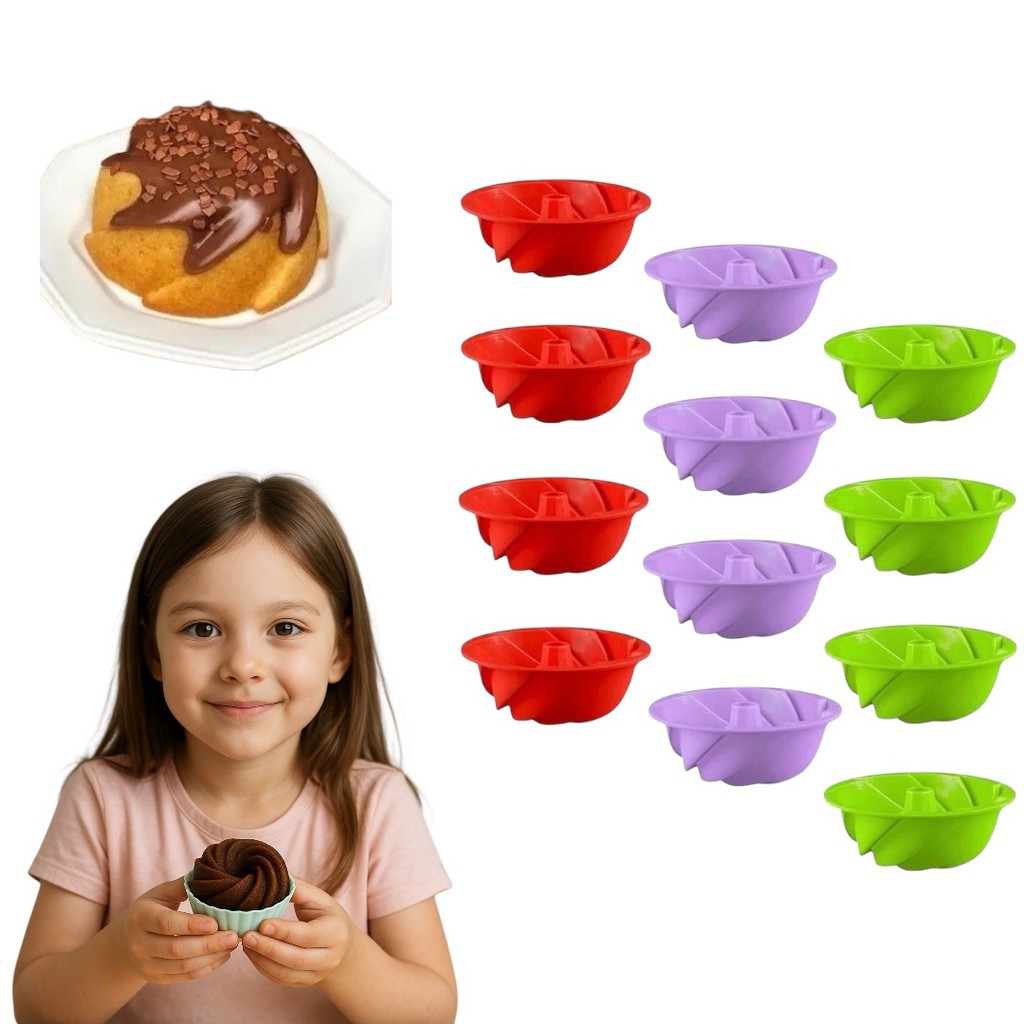 Kit 12 Formas De Silicone P/ Cupcake Pudim Mini Bolo Espiral em Oferta na Shopee