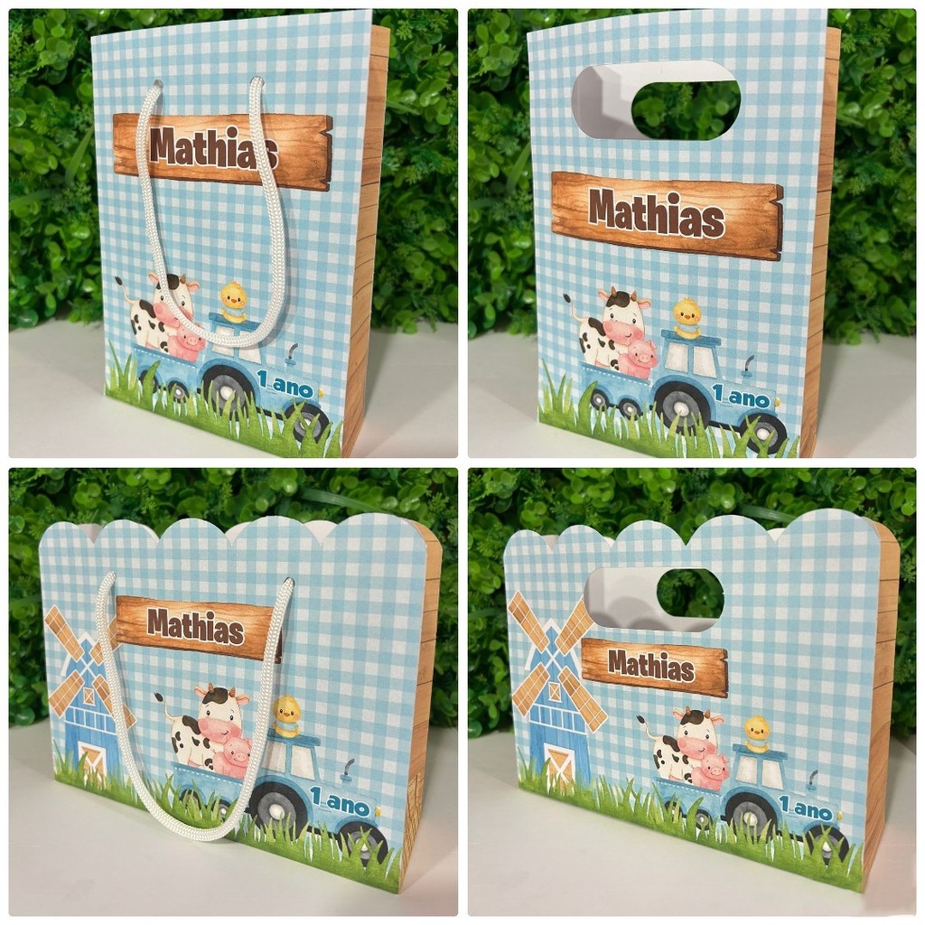 Kit Sacola Papelaria Personalizada Fazenda Fazendinha Sacolinha de Lembrancinha Caixinha para Festa