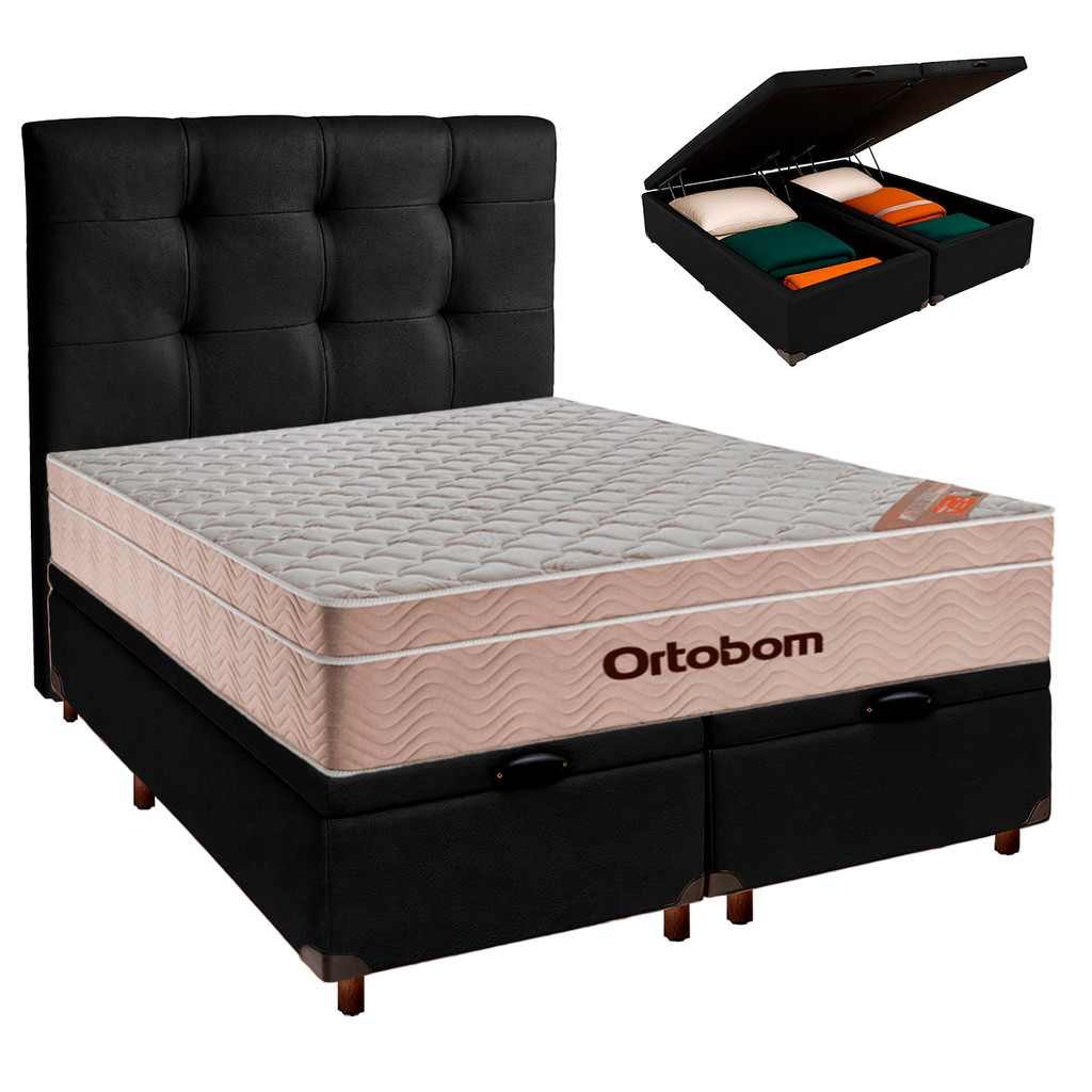 Conjunto Box Bau Blindado Queen + Colchão Airtech Ortobom + Cabeceira em Oferta na Shopee