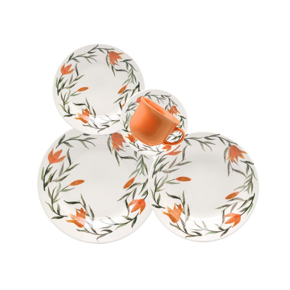 Aparelho de Jantar 20 peças Cerâmica Donna Lírios Biona