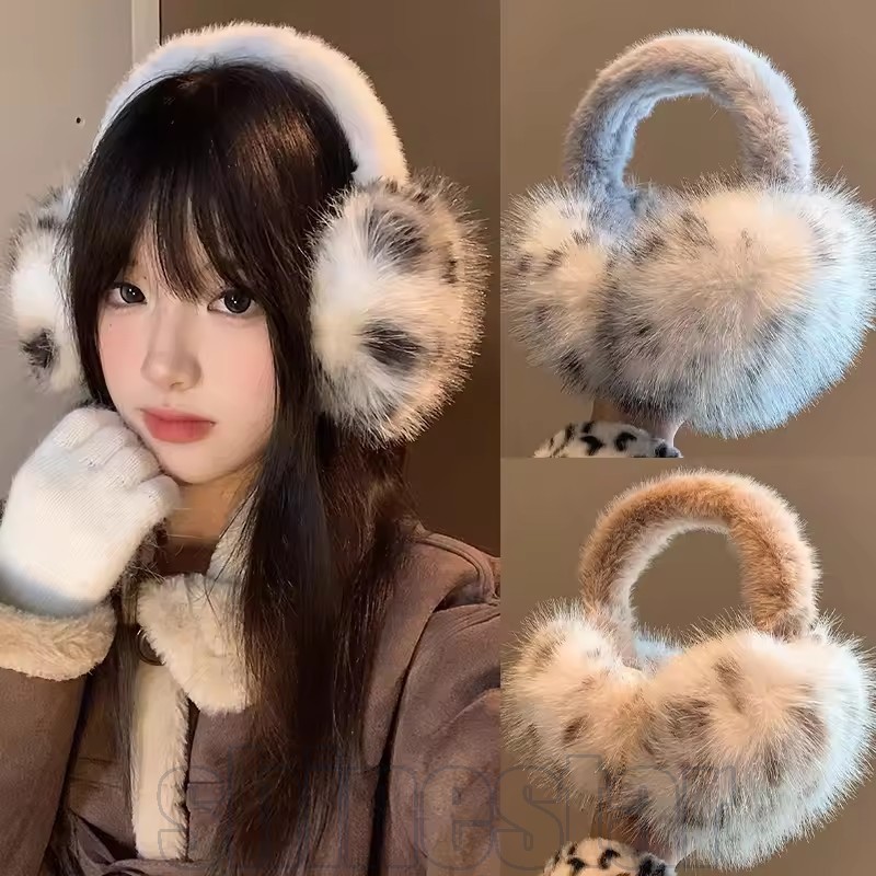 Protetores De Orelha De Pele De Raposa Com Imitação De Leopardo Y2k – Capa Pelúcia Macia Coreana De Inverno Protetor Gro