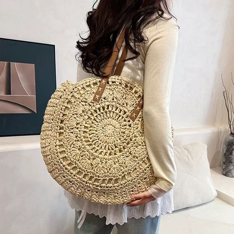 Bolsa de palha sintética semicírculo grande feminina praia de ombro em Oferta na Shopee